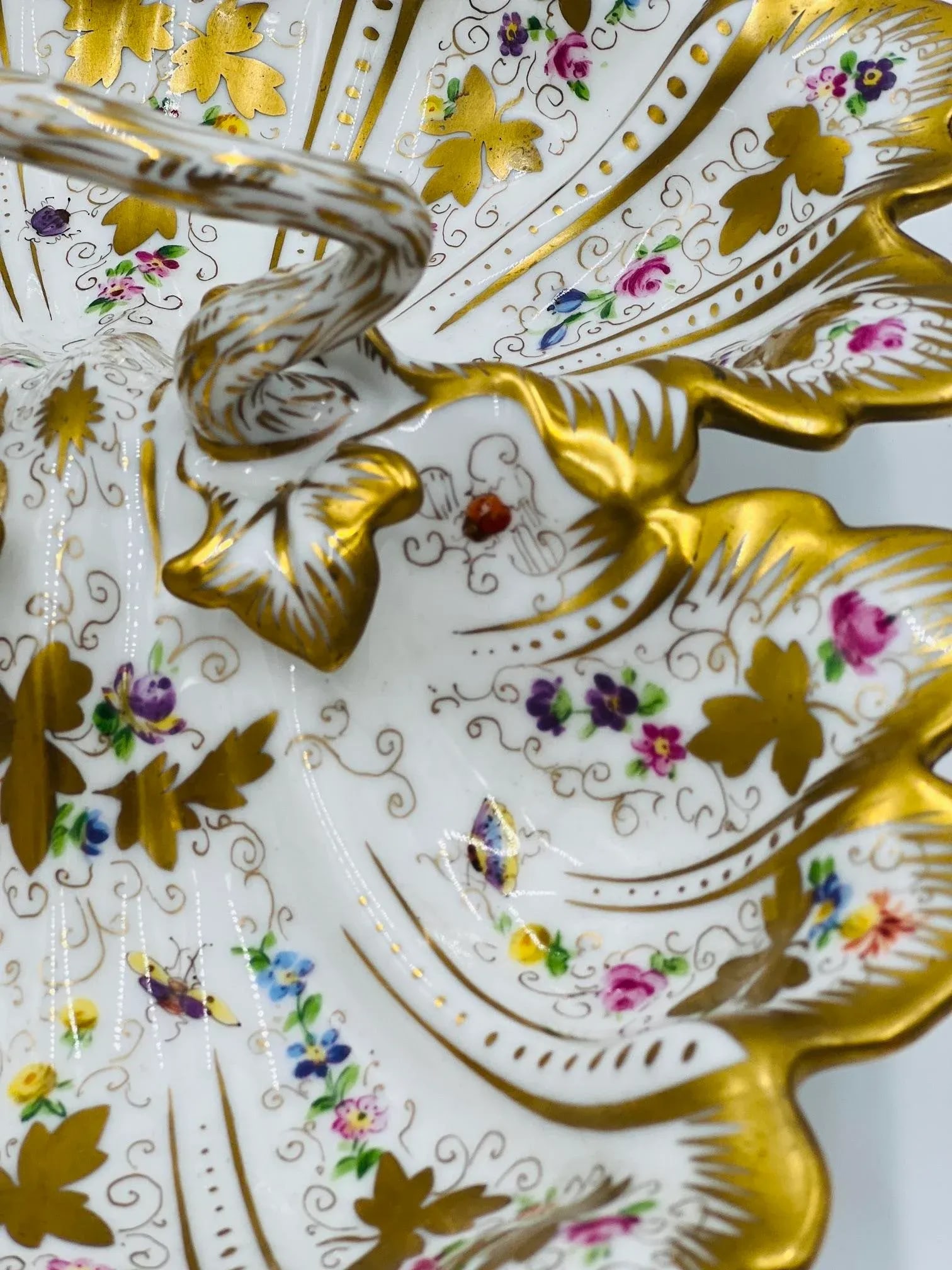 Antique Ornate Ct Carl Tielsch Germany Floral Divided Handled Dish Herend Style - 5