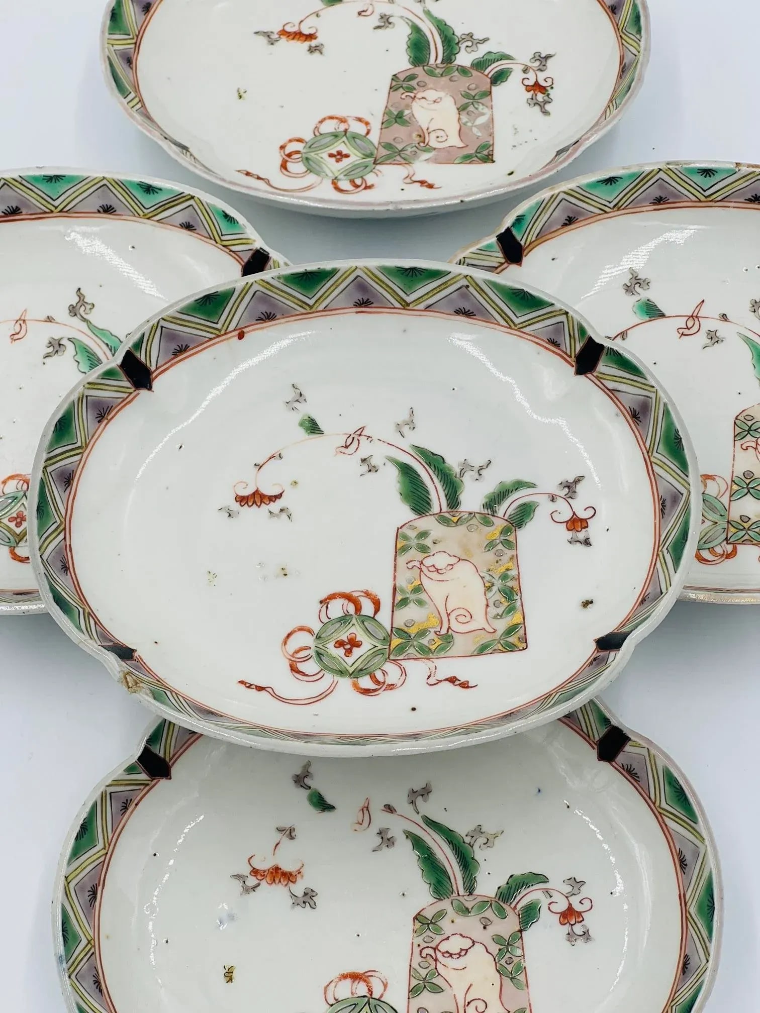 Set of 5 Antique Japanese Imari Porcelain Sauce / Sushi Dishes - 2