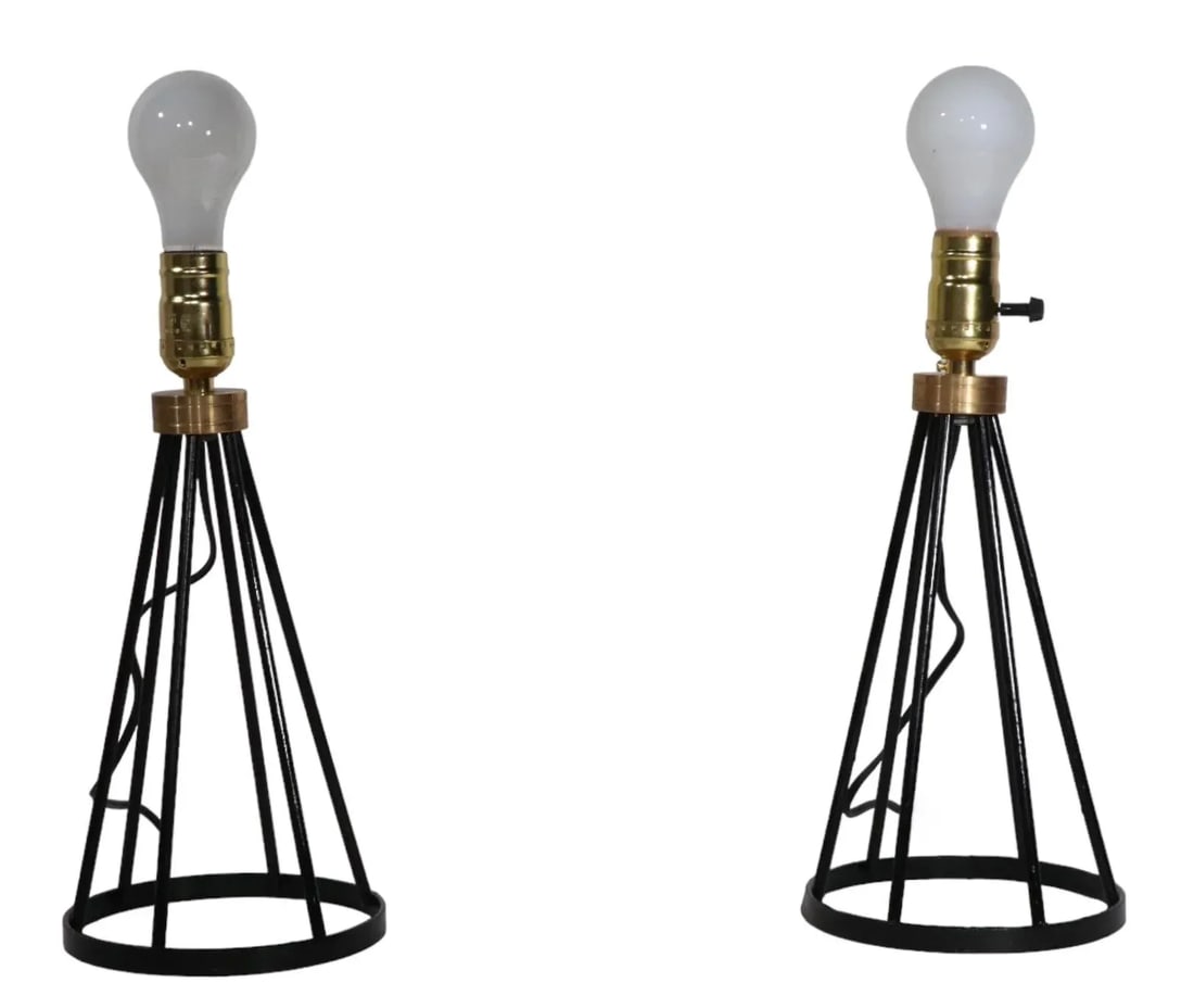 Pr. Mid Century Wrought Iron Boudoir Table Lamps Att .To Tony Paul - 10