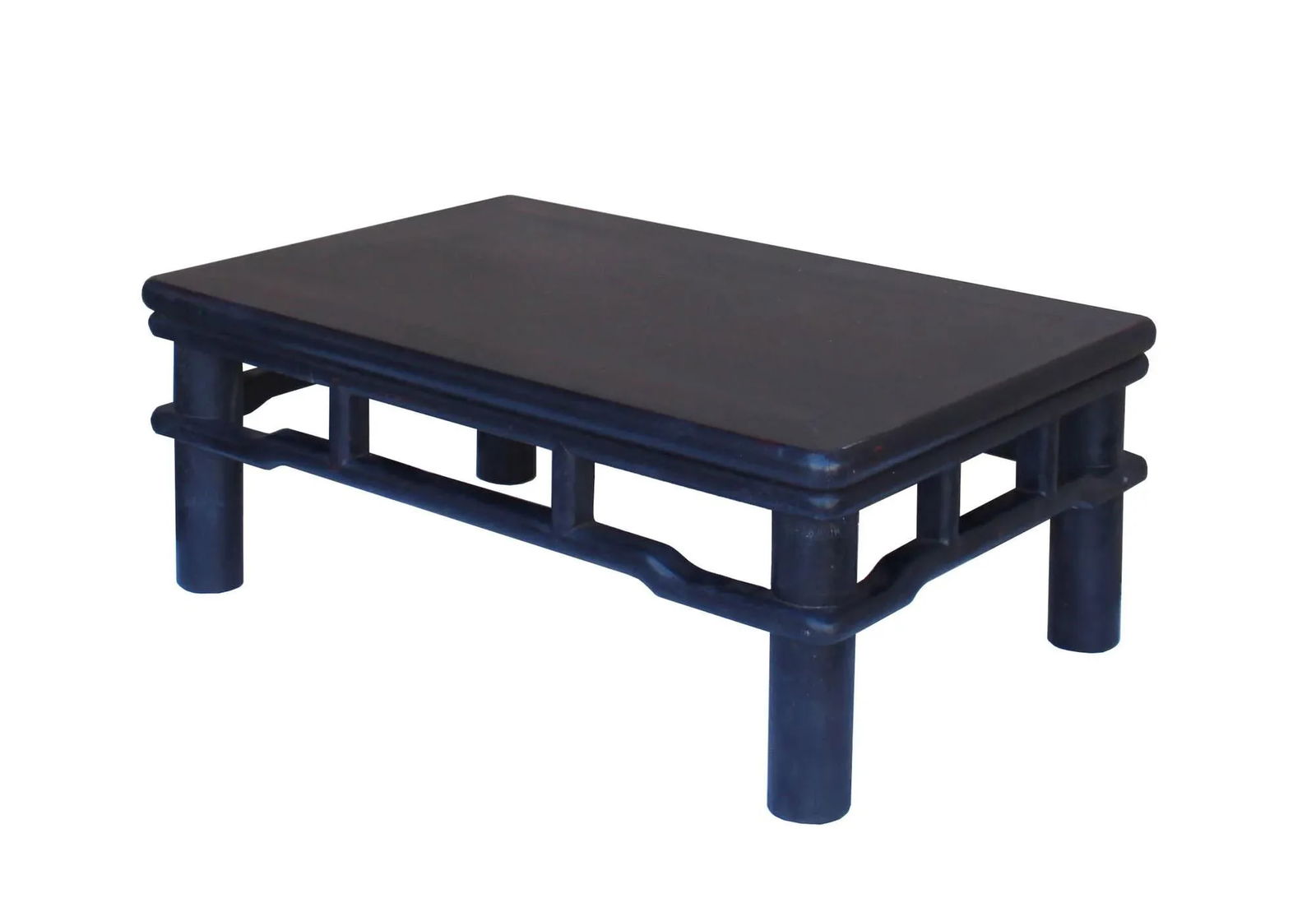 Dark Brown Rosewood Oriental Round Legs Rectangular Display Table Stand - 2