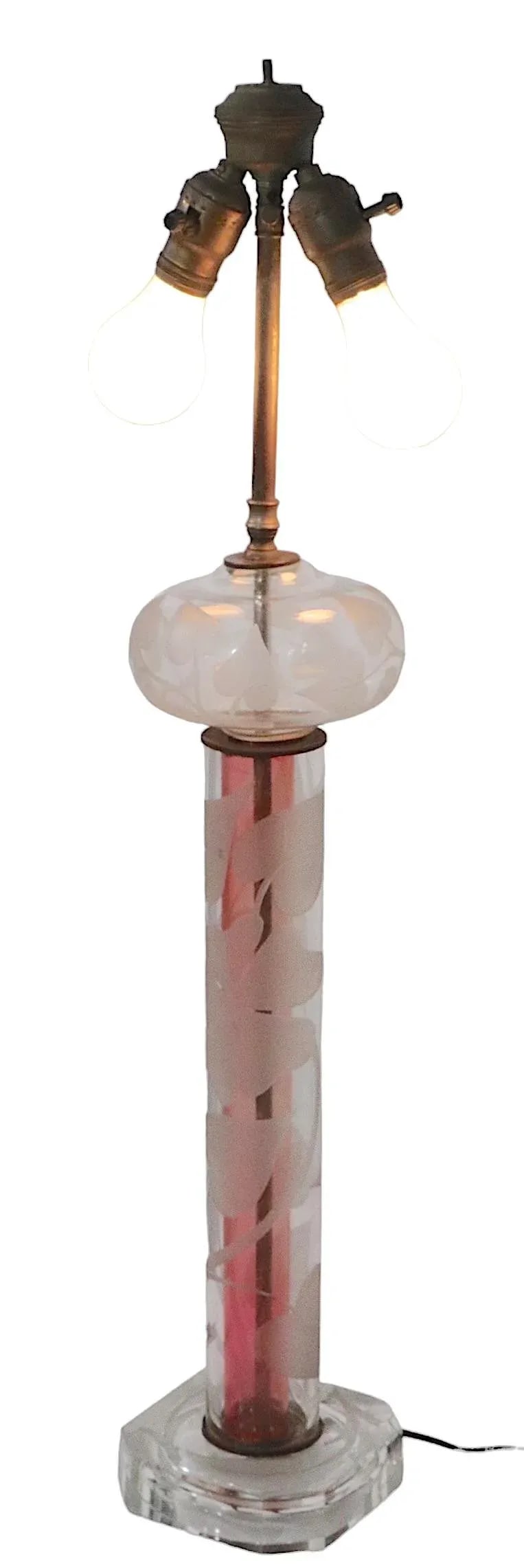 Tall Pr. Etched Glass Art Deco Mid Century Table Lamps After Dorothy Thorpe - 3