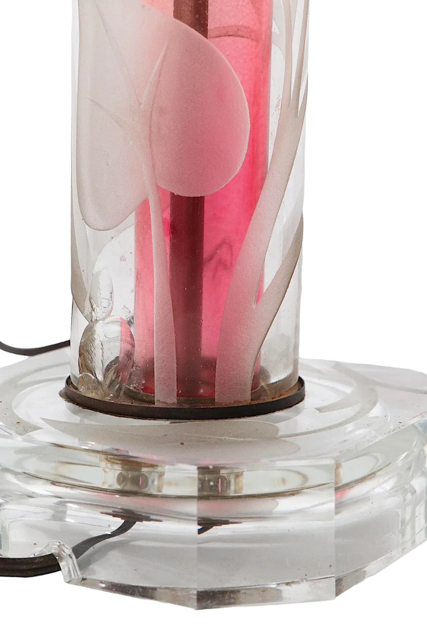 Tall Pr. Etched Glass Art Deco Mid Century Table Lamps After Dorothy Thorpe - 4