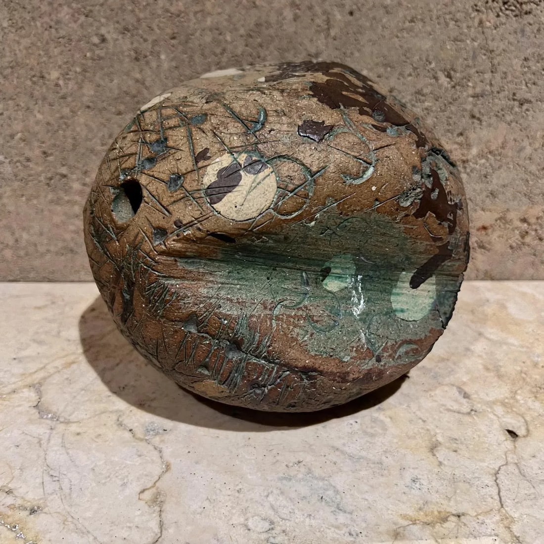 1970s Sculptural Art Pottery Abstract Green Sphere - 2