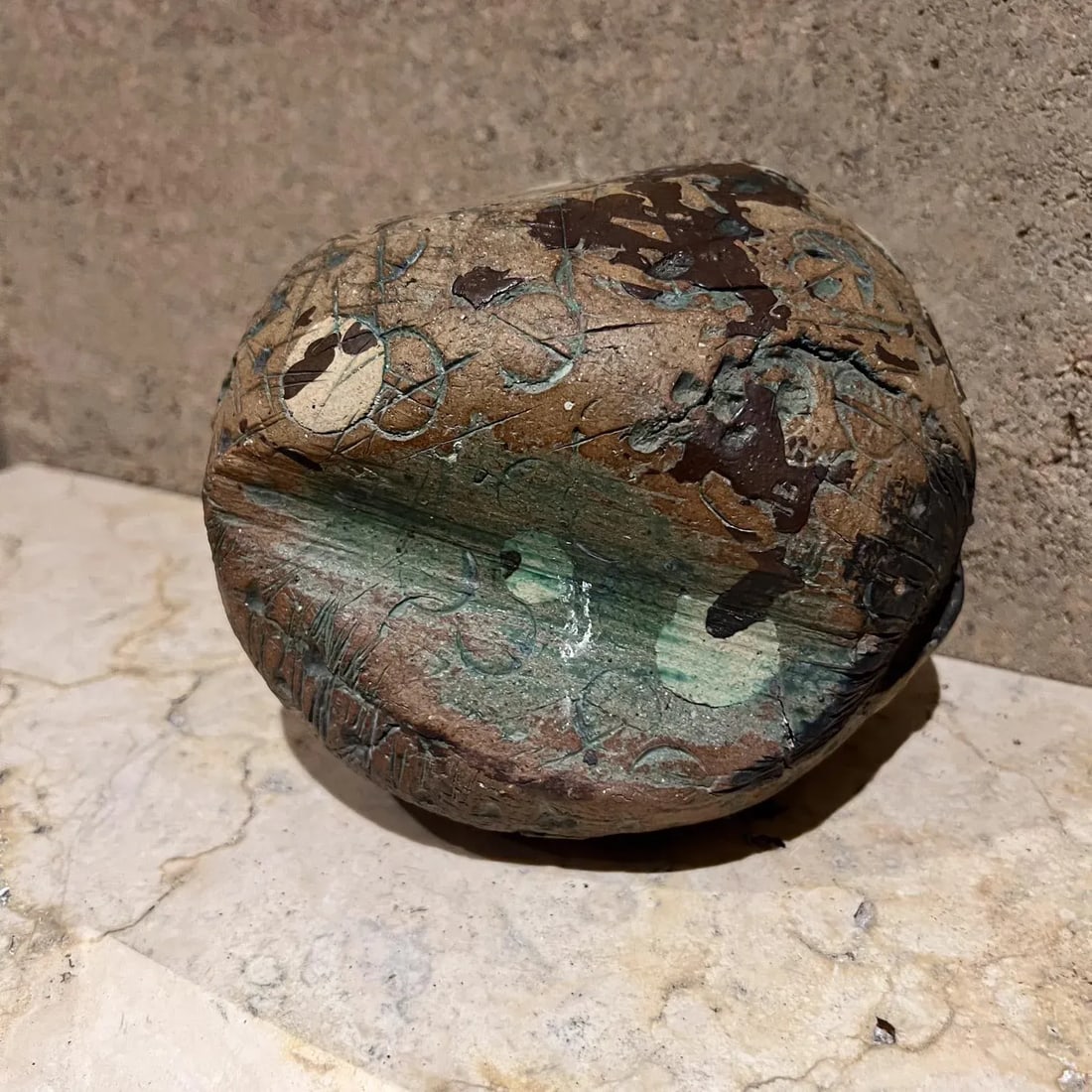 1970s Sculptural Art Pottery Abstract Green Sphere - 4