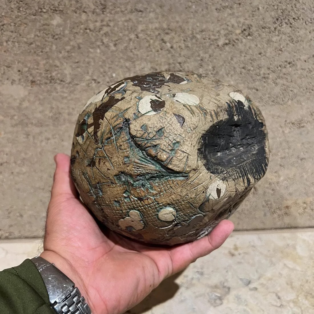 1970s Sculptural Art Pottery Abstract Green Sphere - 5