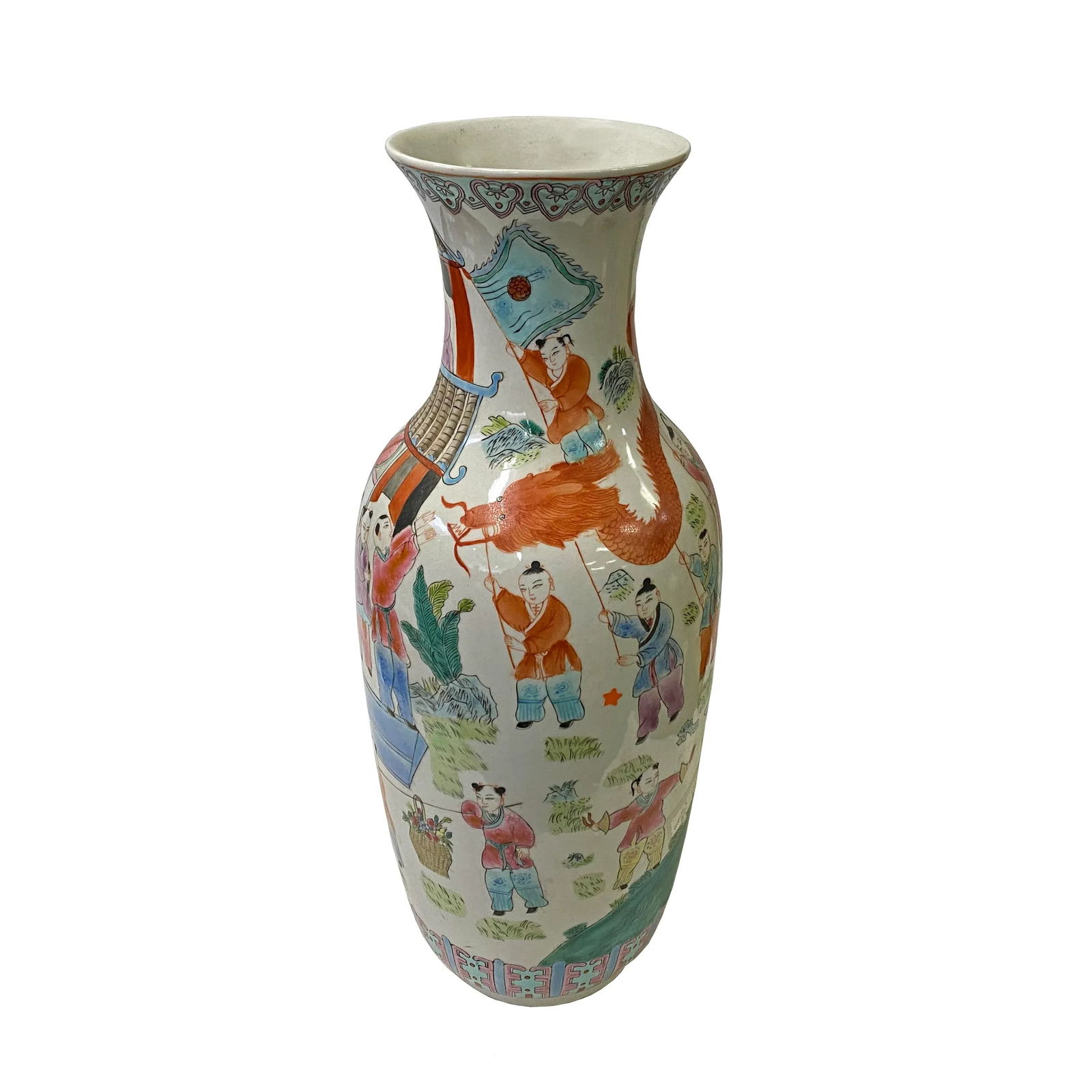 Vintage Chinese Ceramic White Porcelain Color People Graphic Vase - 3