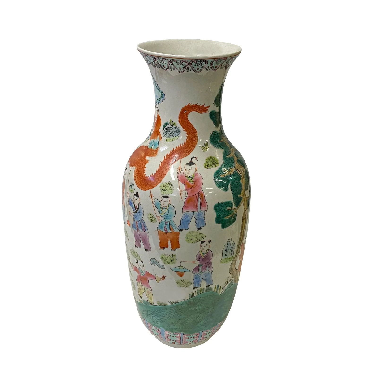 Vintage Chinese Ceramic White Porcelain Color People Graphic Vase - 4