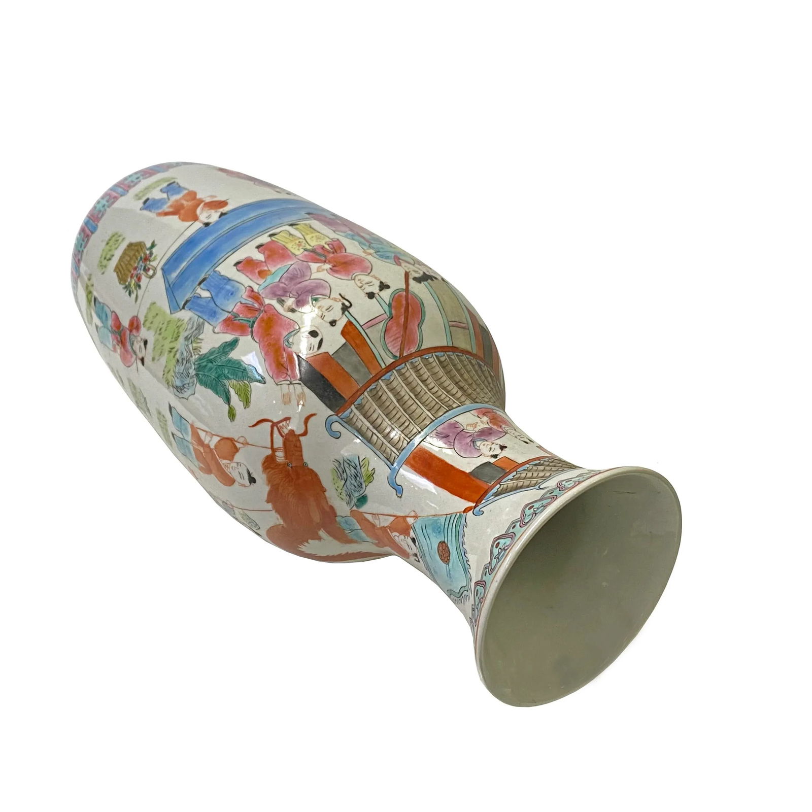 Vintage Chinese Ceramic White Porcelain Color People Graphic Vase - 5