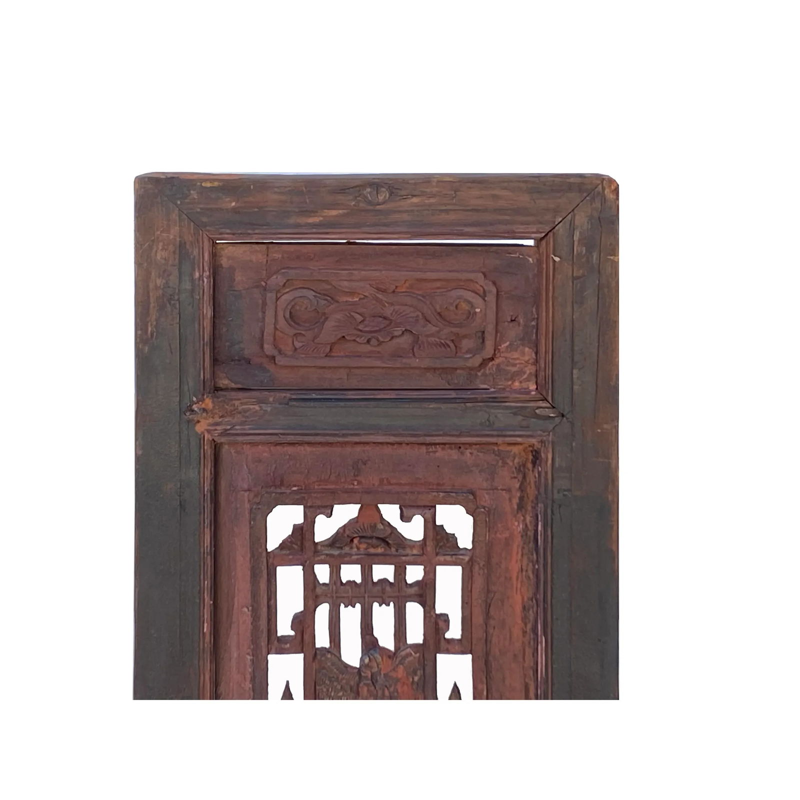 Chinese Vintage Restored Wood OxBlood Red Brown Wall Hanging Art - 6