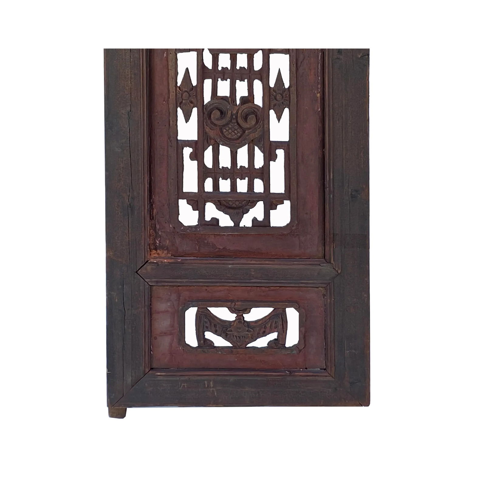 Chinese Vintage Restored Wood OxBlood Red Brown Wall Hanging Art - 8