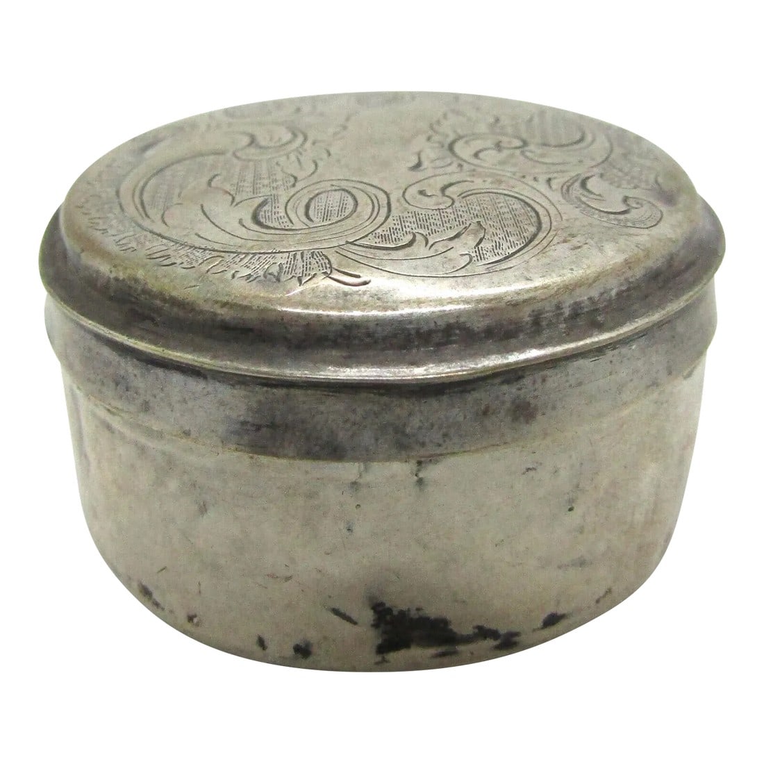 Mid 19th Century Antique Engraved Sterling Silver Round Pill Box (1 of 6)