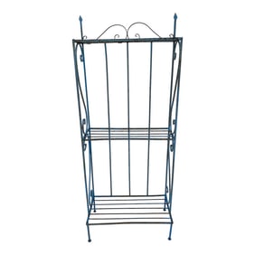 Mid 20th Century Vintage Blue Distressed Iron Bakers Rack