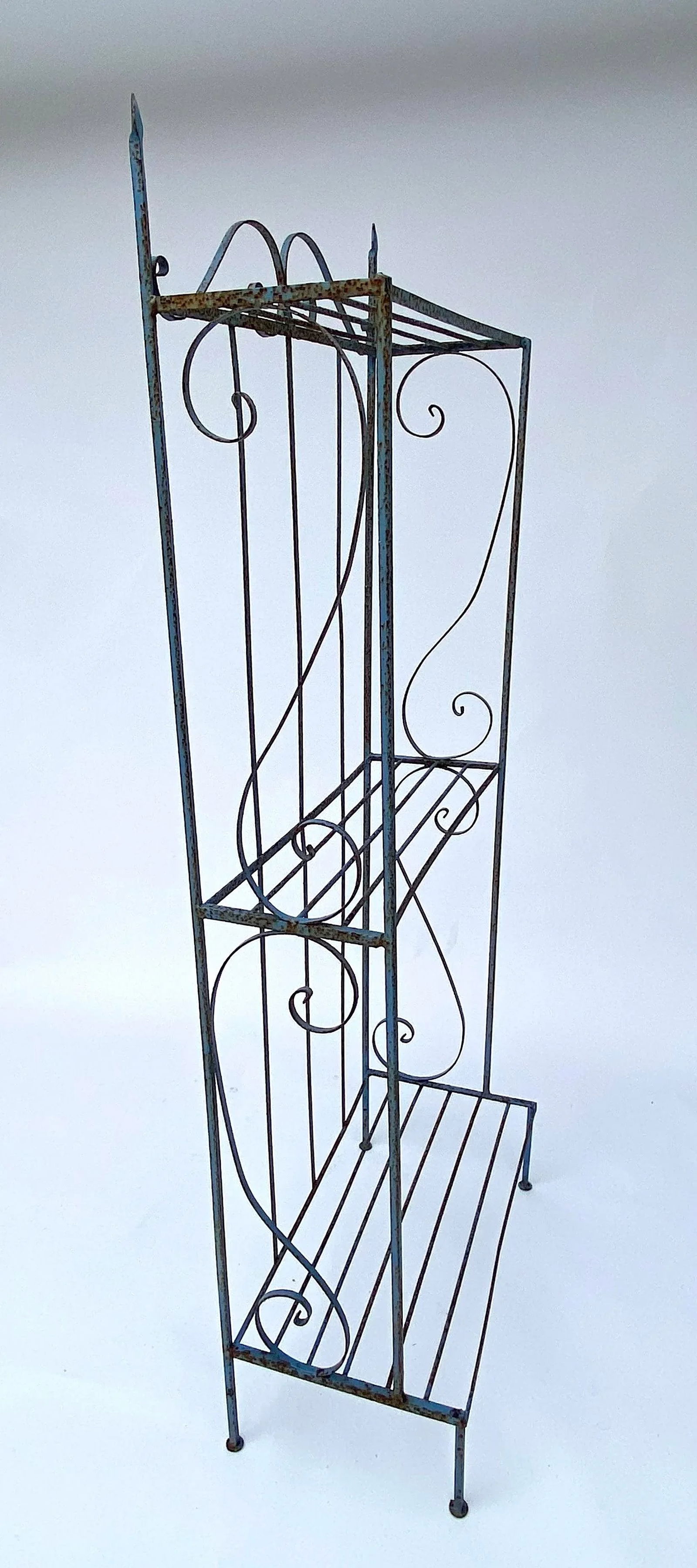 Mid 20th Century Vintage Blue Distressed Iron Bakers Rack - 2