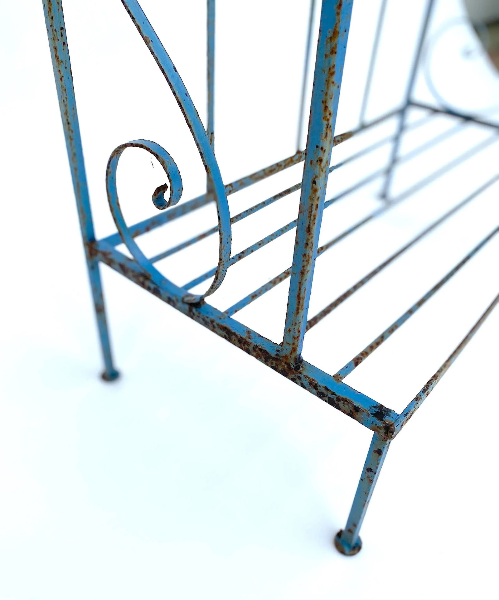 Mid 20th Century Vintage Blue Distressed Iron Bakers Rack - 3