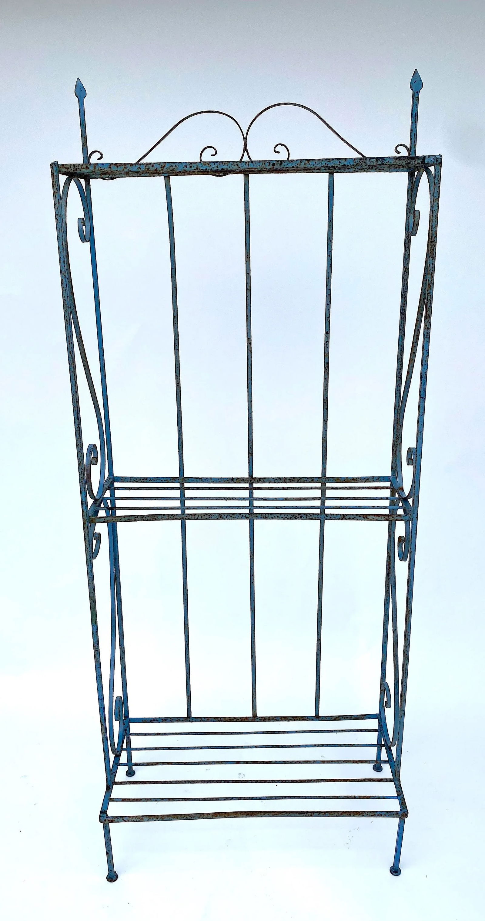 Mid 20th Century Vintage Blue Distressed Iron Bakers Rack - 5