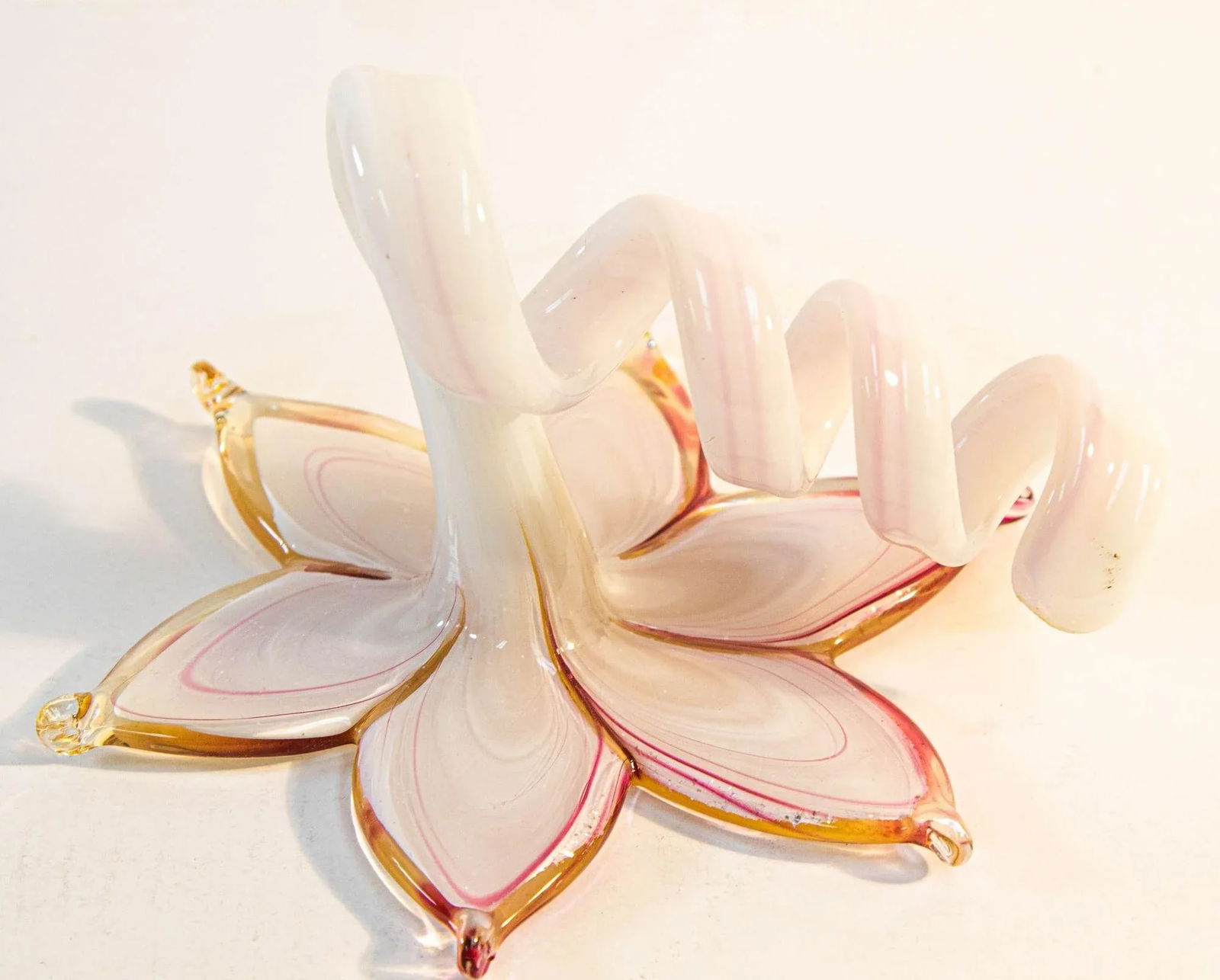 Murano Art Glass Paperweight Lily Shaped Flower With Curled Stem Italy - 10