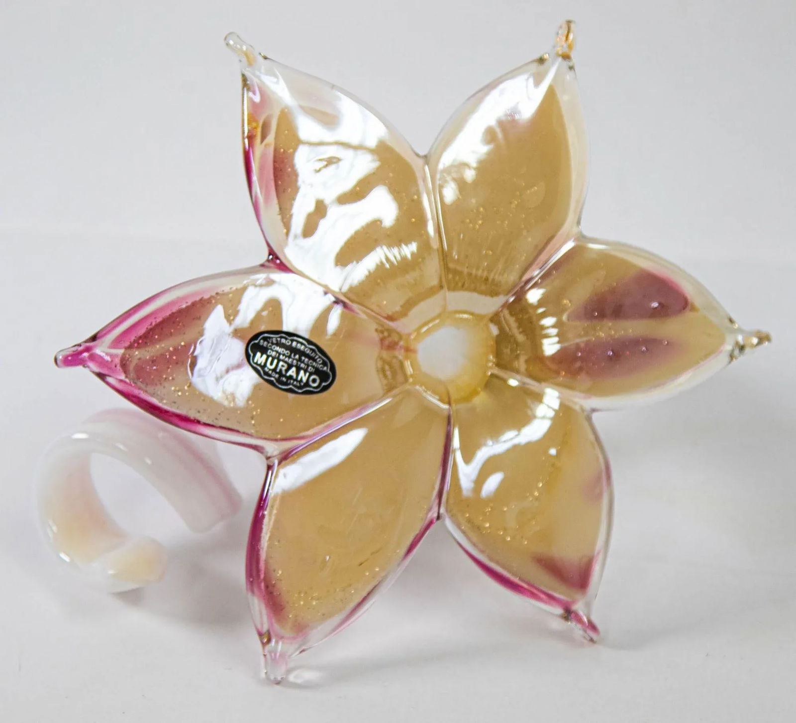 Murano Art Glass Paperweight Lily Shaped Flower With Curled Stem Italy - 13