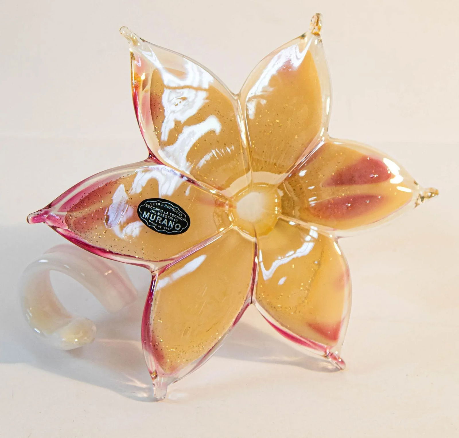 Murano Art Glass Paperweight Lily Shaped Flower With Curled Stem Italy - 4