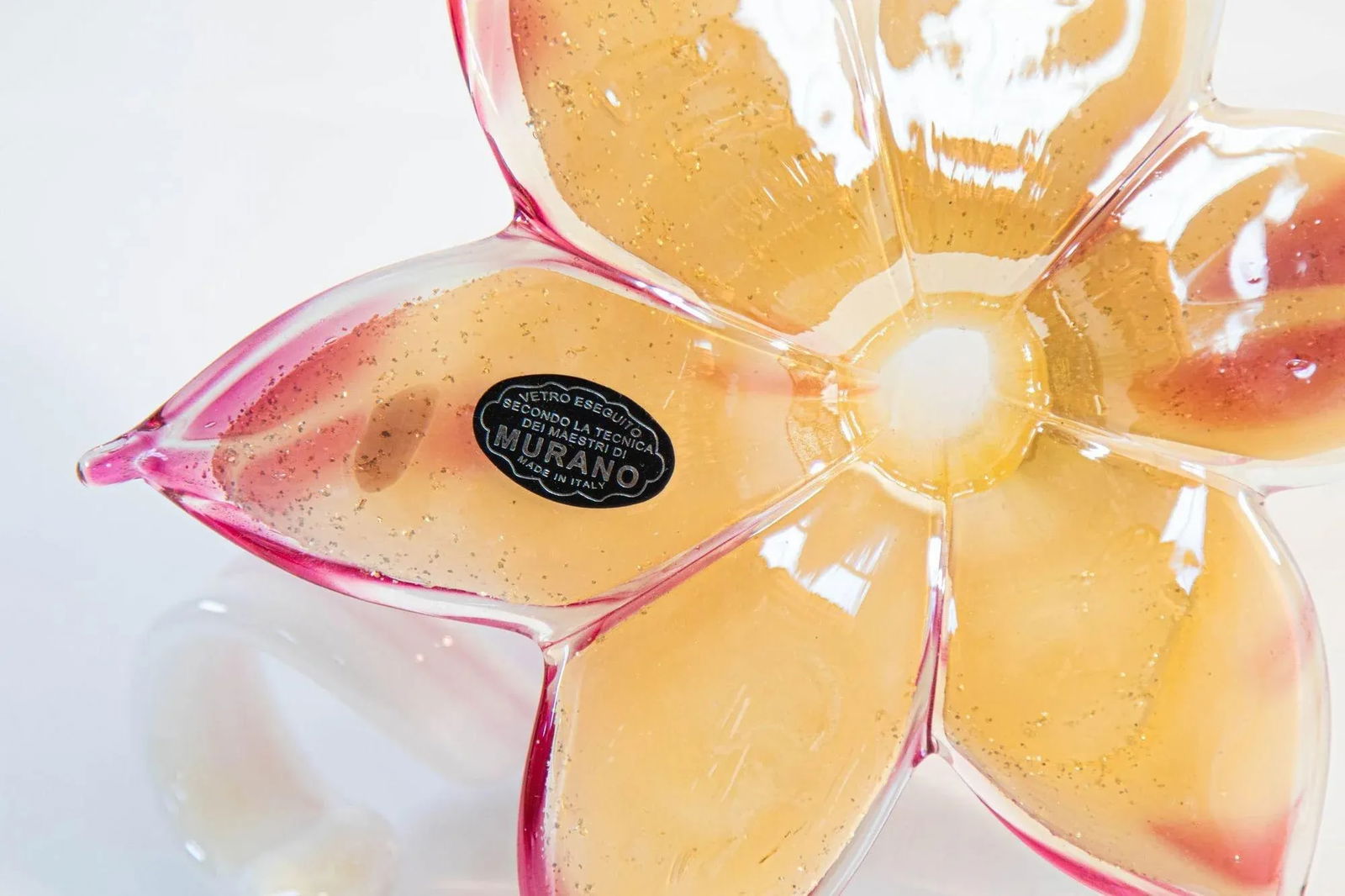 Murano Art Glass Paperweight Lily Shaped Flower With Curled Stem Italy - 5