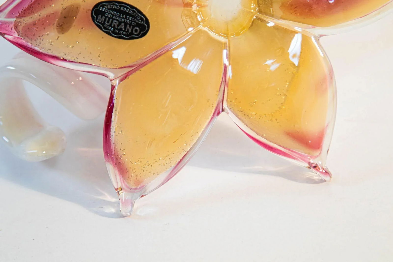 Murano Art Glass Paperweight Lily Shaped Flower With Curled Stem Italy - 7