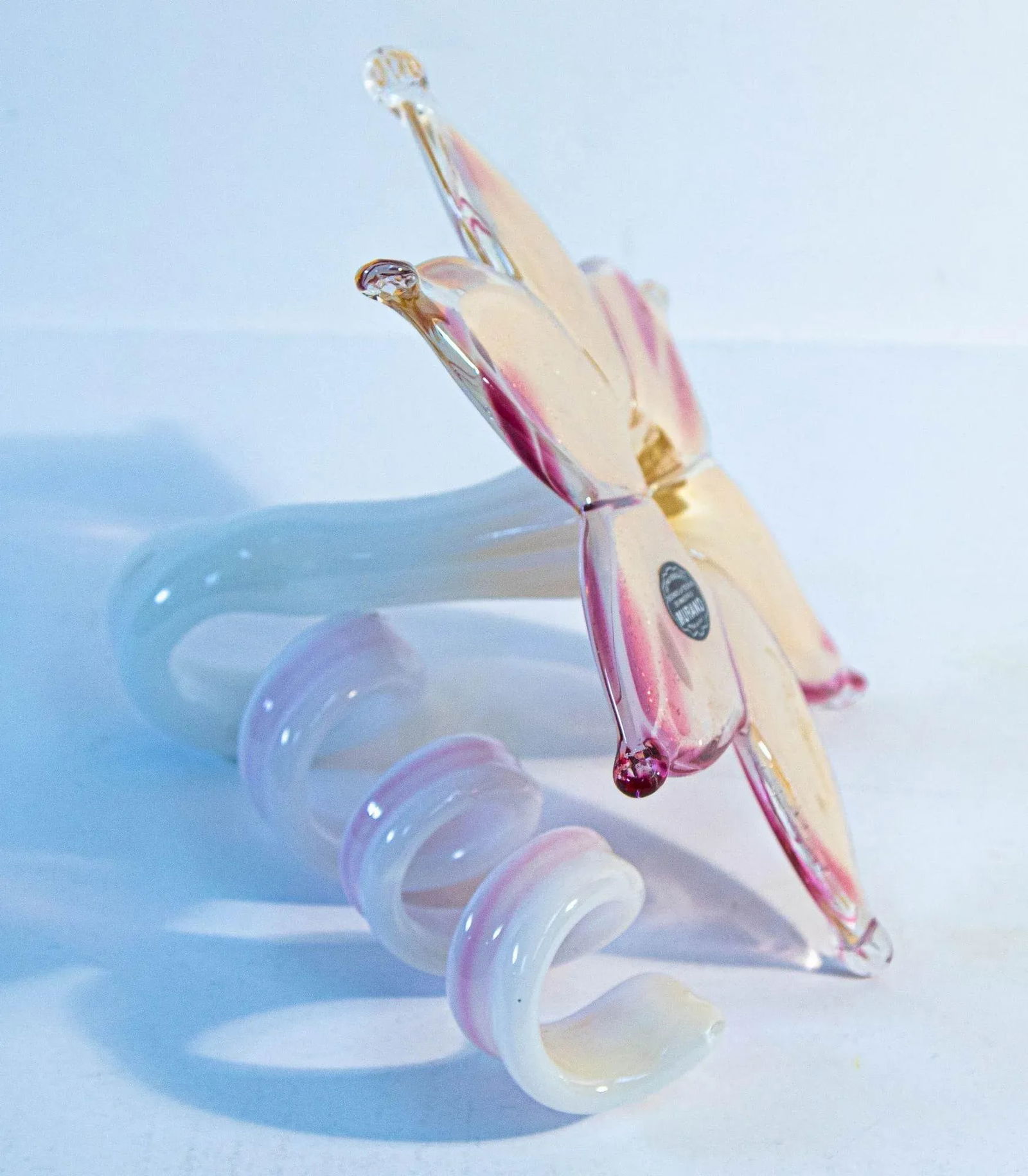 Murano Art Glass Paperweight Lily Shaped Flower With Curled Stem Italy - 8