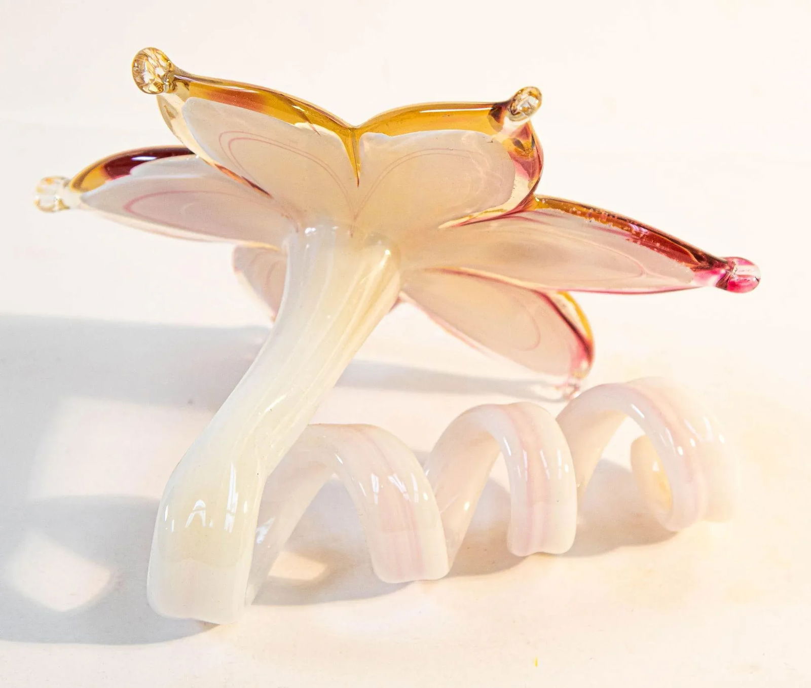 Murano Art Glass Paperweight Lily Shaped Flower With Curled Stem Italy - 9