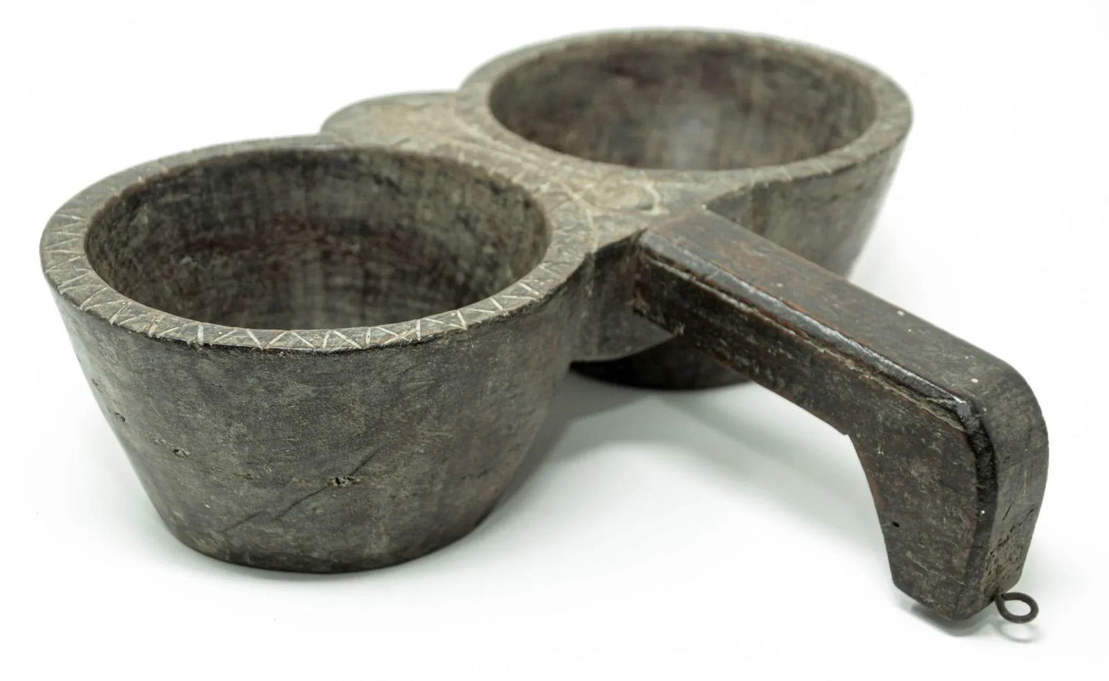 Antique Indian Teakwood Large Container With Rustic Carving and Spoon - 10