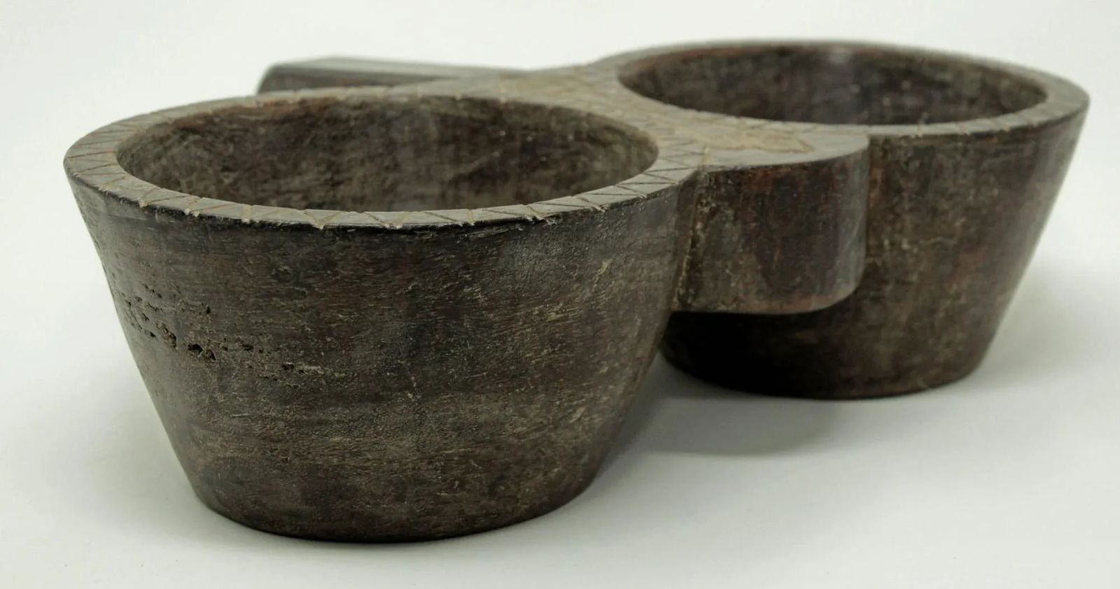 Antique Indian Teakwood Large Container With Rustic Carving and Spoon - 11