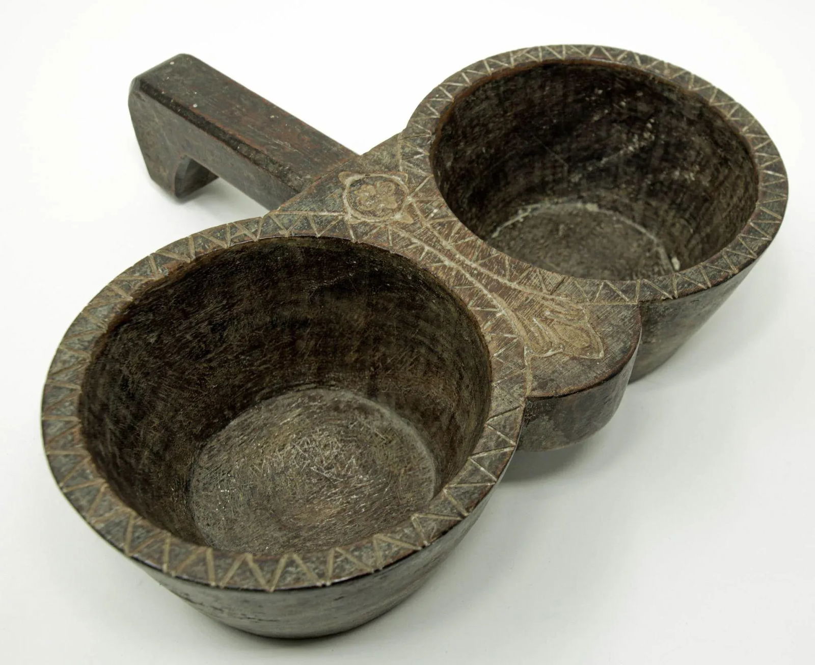 Antique Indian Teakwood Large Container With Rustic Carving and Spoon - 5