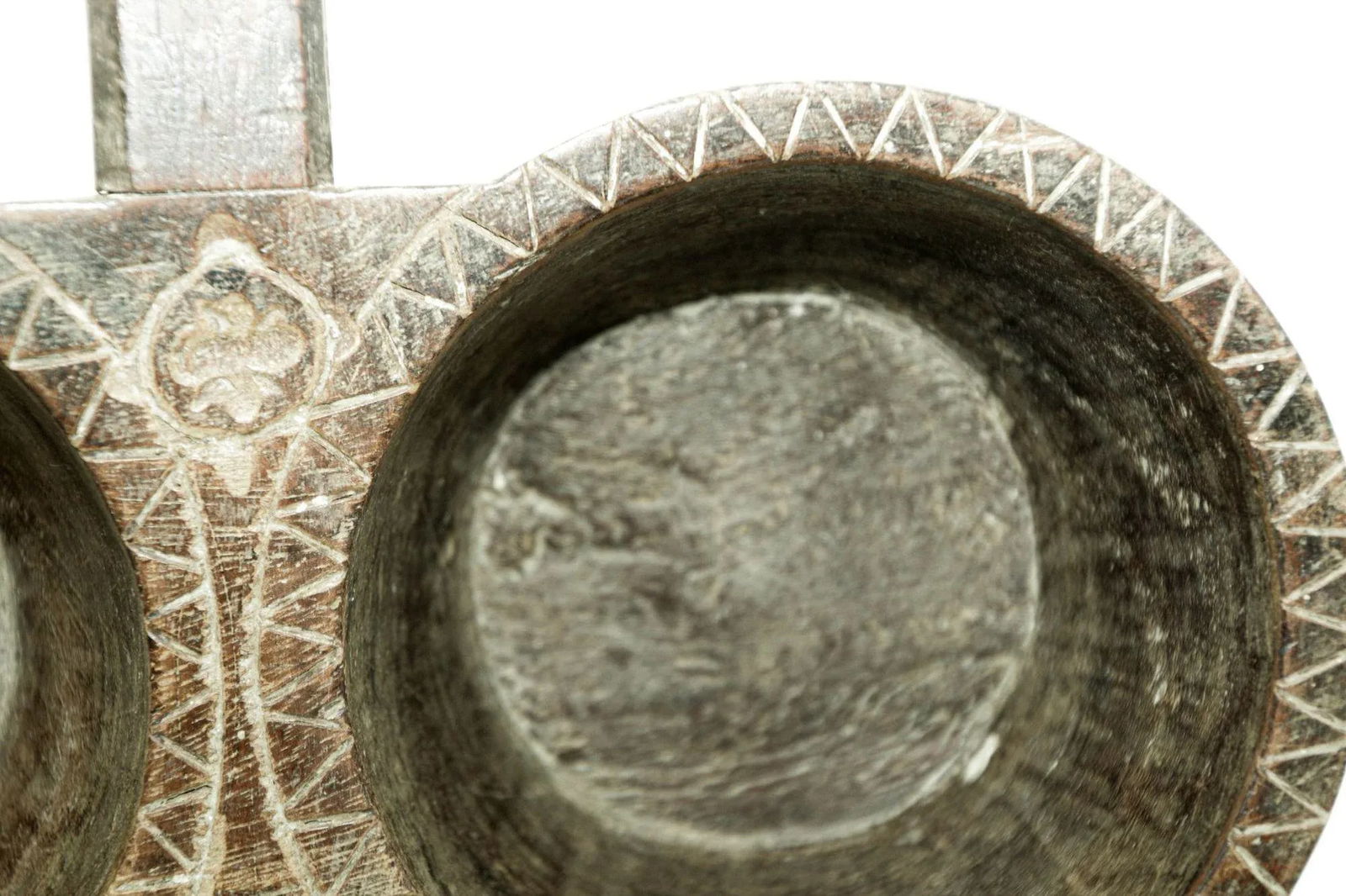 Antique Indian Teakwood Large Container With Rustic Carving and Spoon - 8