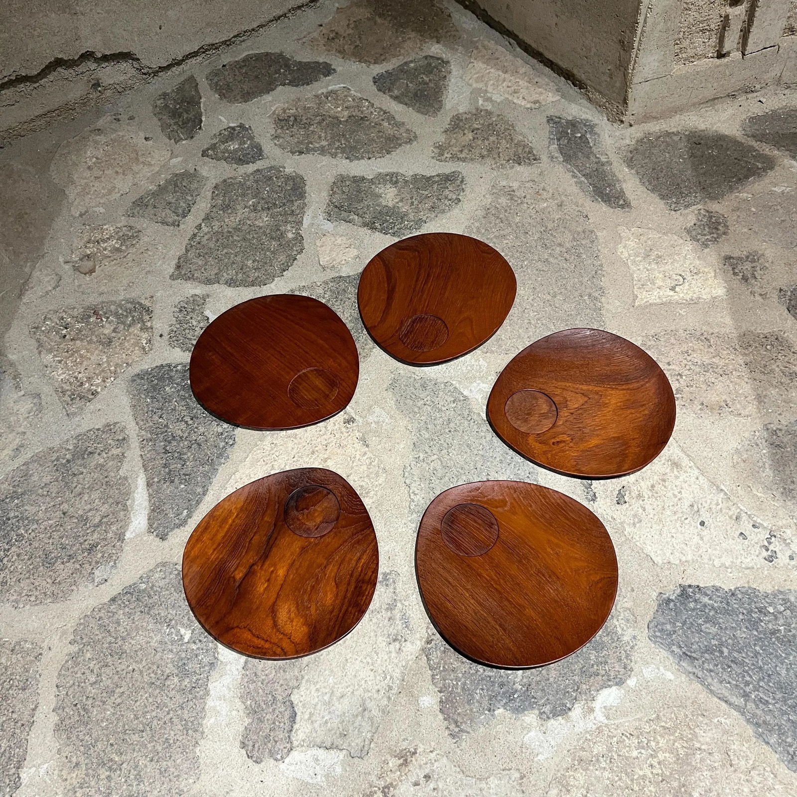 1960s Teakwood Snack Plates Lunning Inc Denmark- Set of 5 - 4