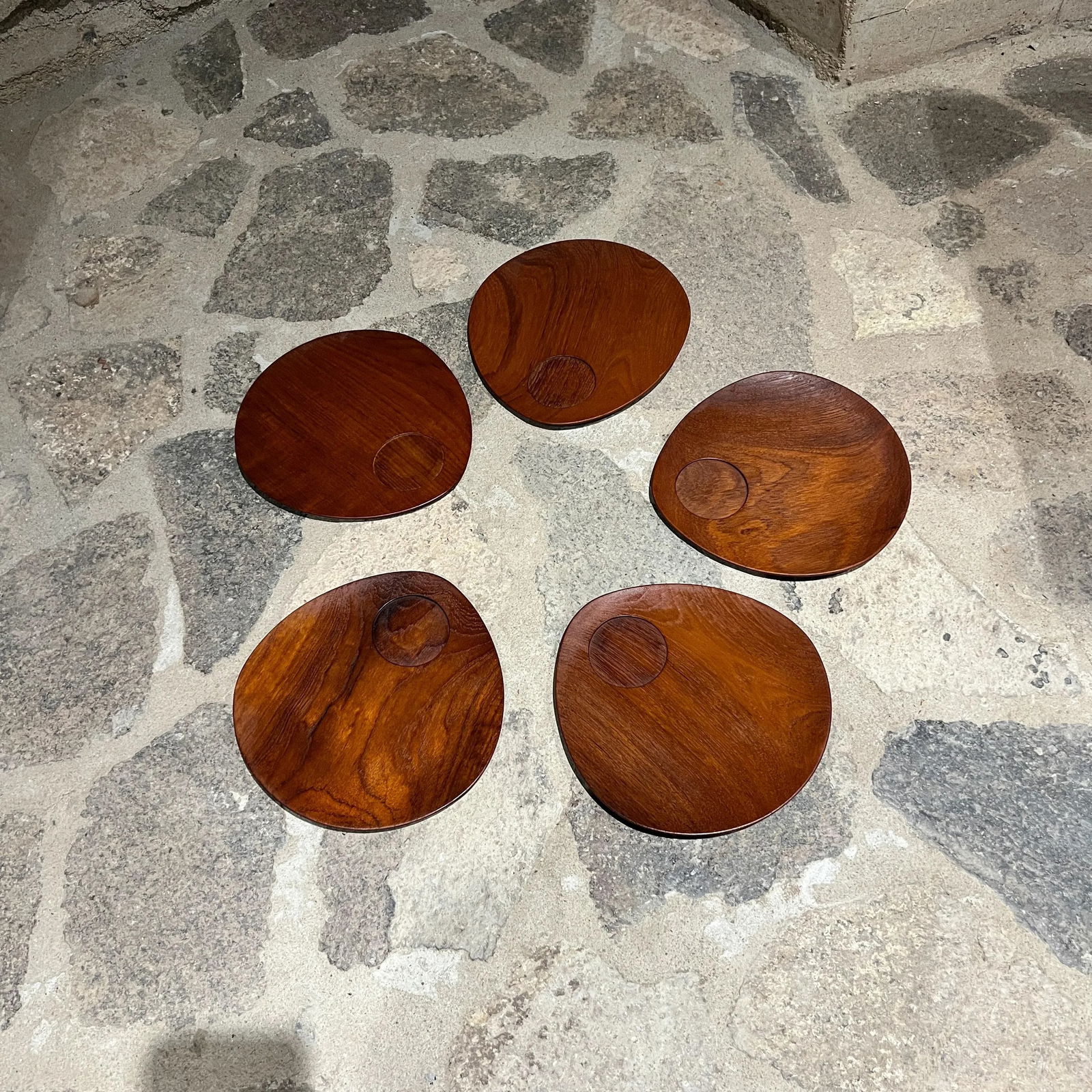 1960s Teakwood Snack Plates Lunning Inc Denmark- Set of 5 - 8