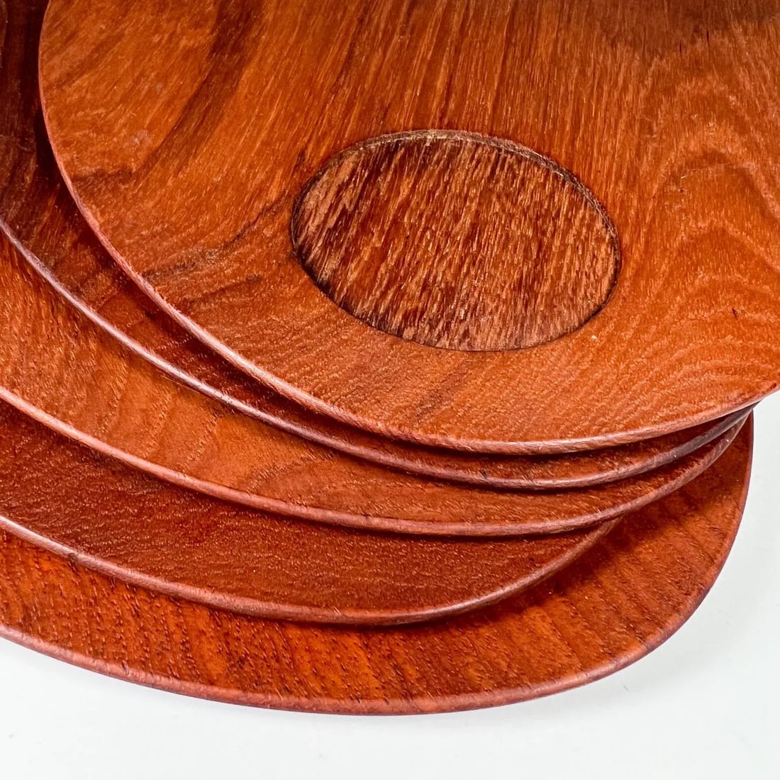 1960s Teakwood Snack Plates Lunning Inc Denmark- Set of 5 - 9