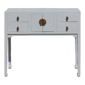Chinese Semi Gloss Gray Wood Plain 4 Drawers Side Table