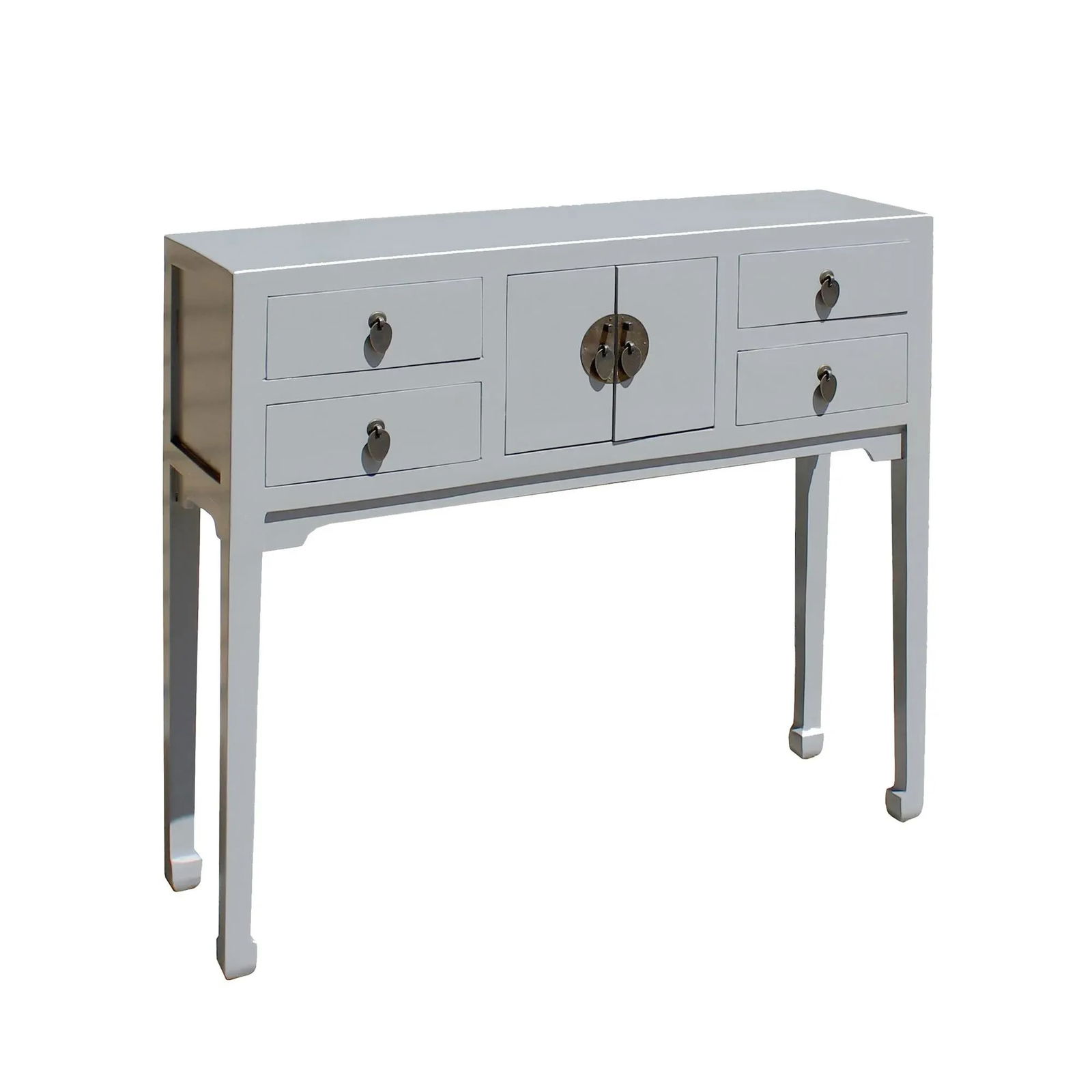 Chinese Semi Gloss Gray Wood Plain 4 Drawers Side Table - 3