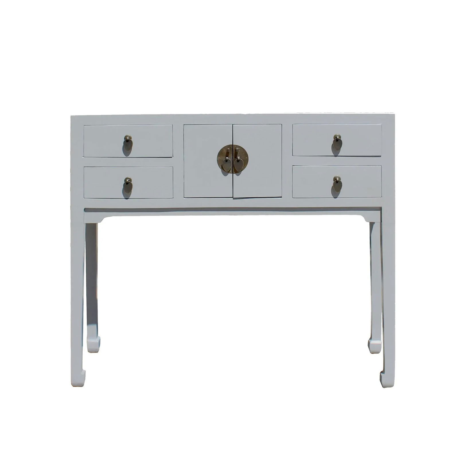 Chinese Semi Gloss Gray Wood Plain 4 Drawers Side Table - 4