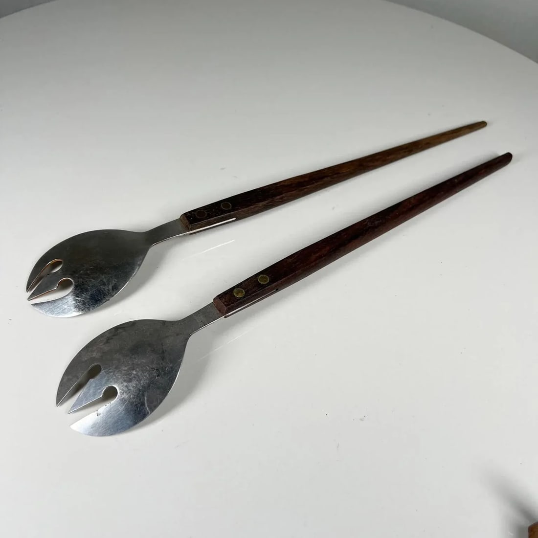 1960s Japanese Midcentury Modern Stainless Salad Serving Set Utensils - 8