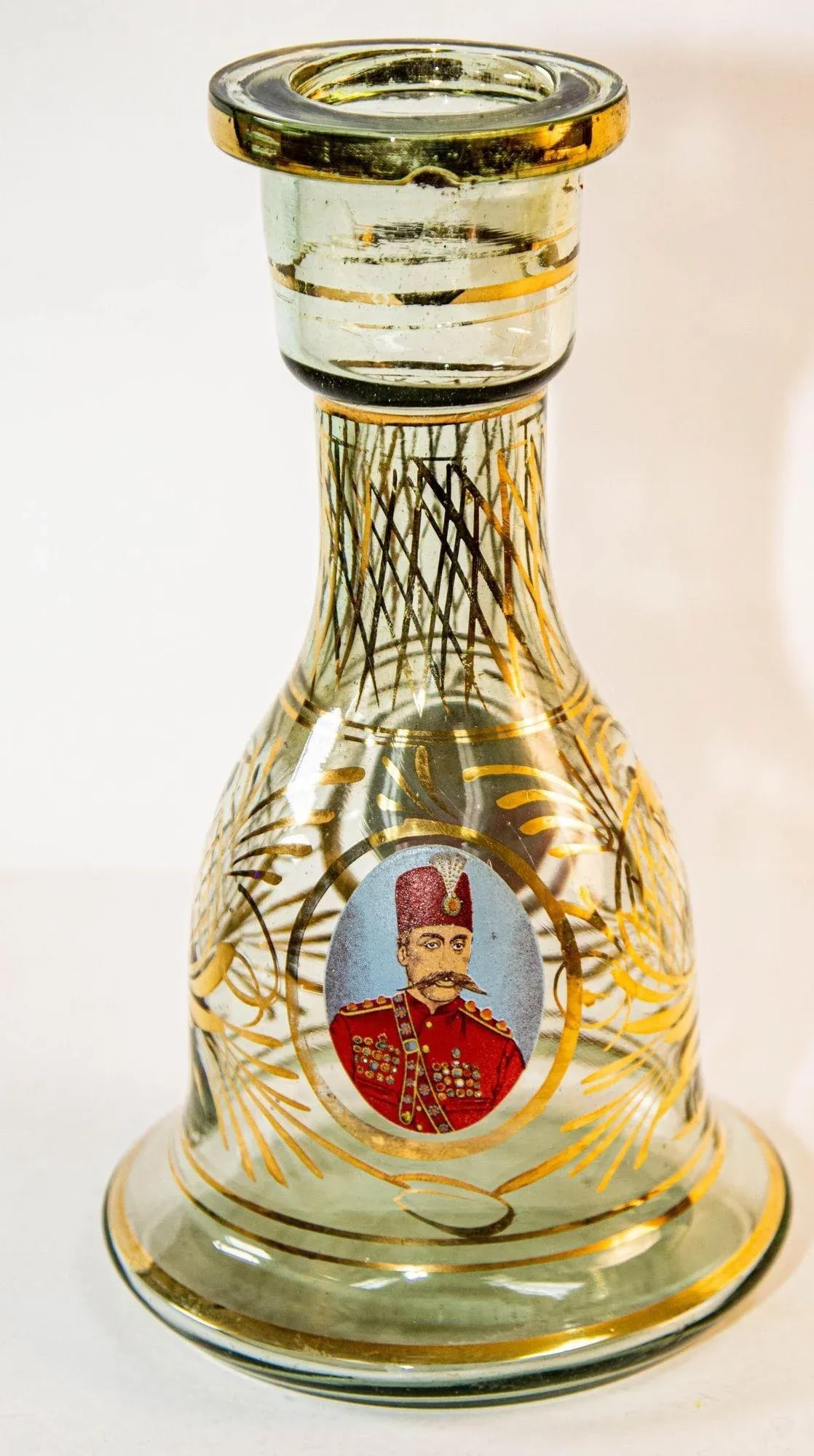 Vintage Turkish Enameled Bohemian Glass Hookah Base Vase - 10