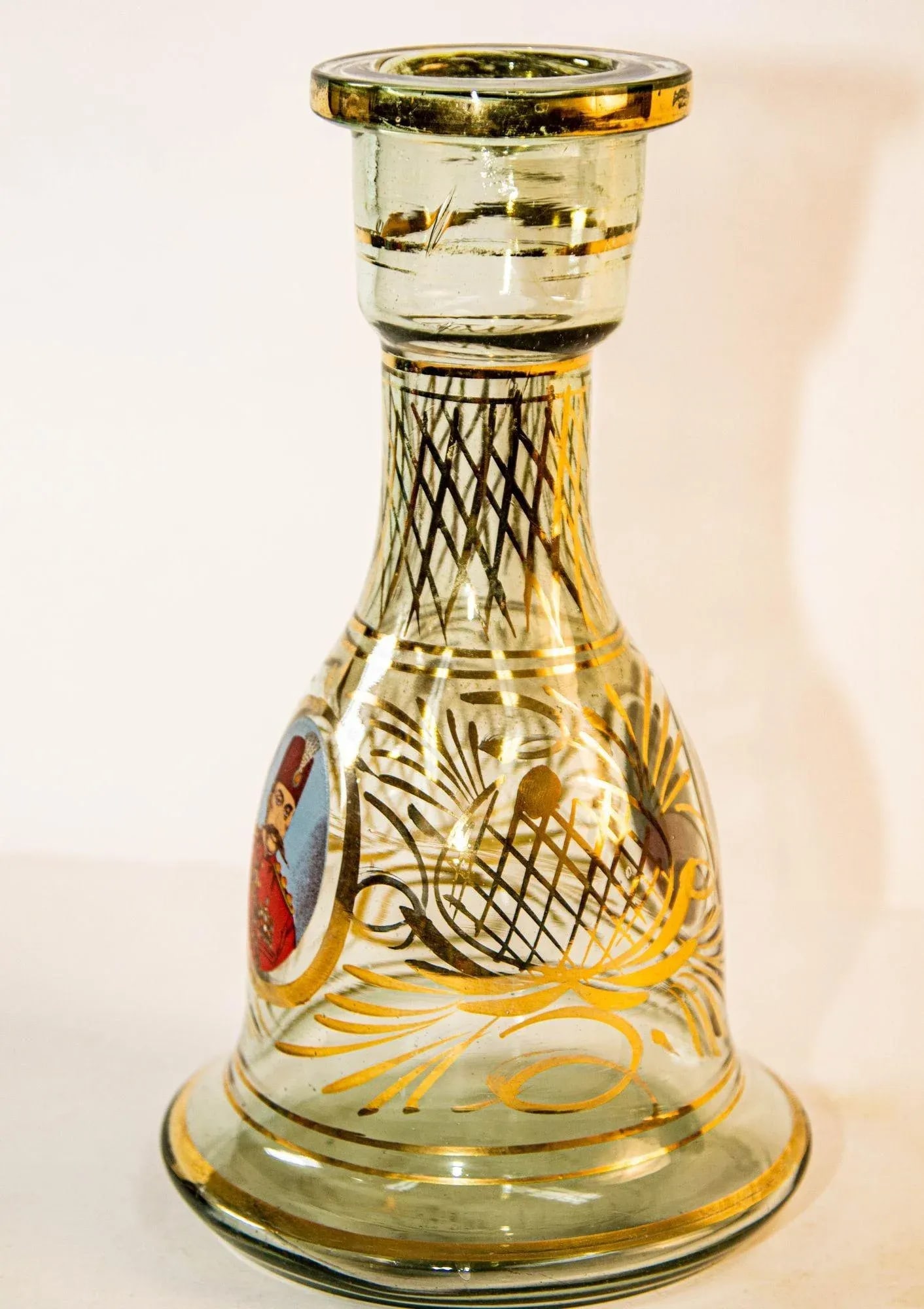 Vintage Turkish Enameled Bohemian Glass Hookah Base Vase - 3