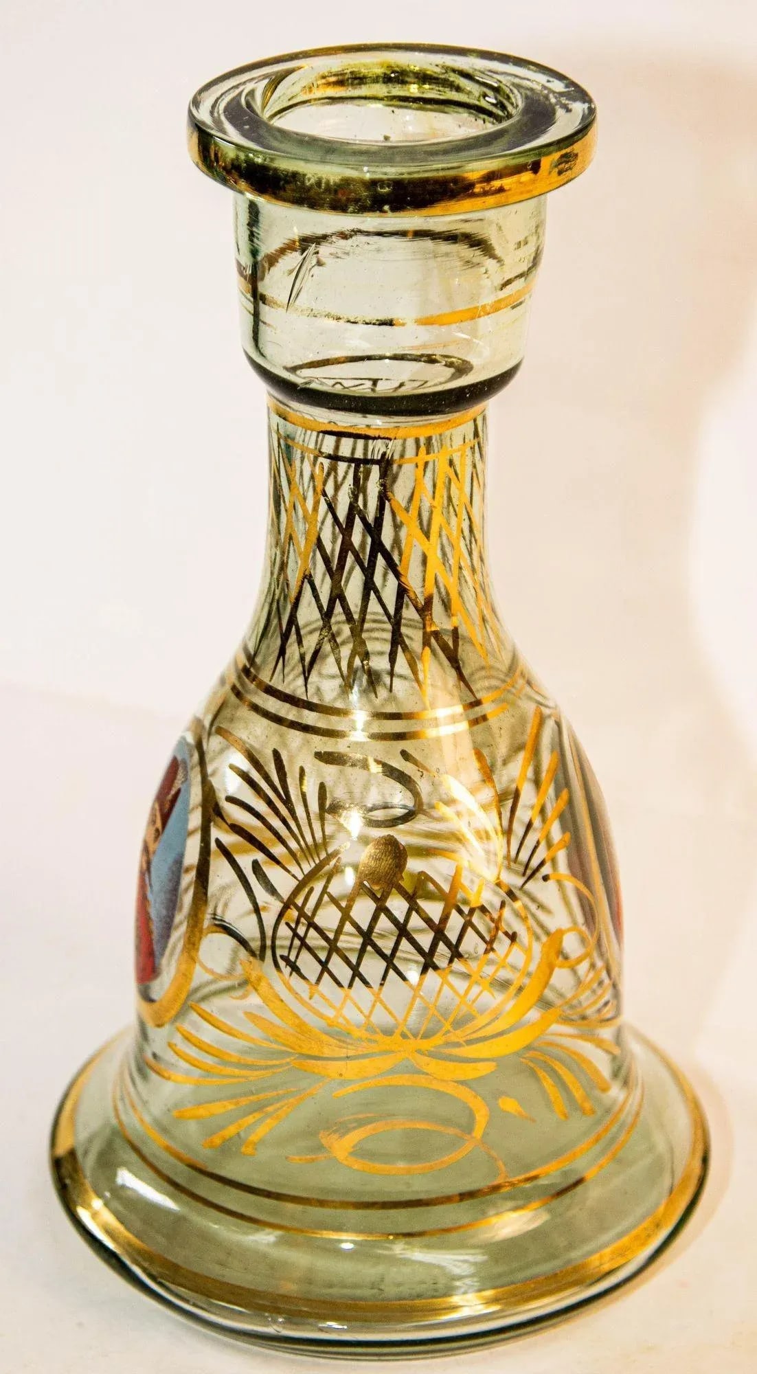 Vintage Turkish Enameled Bohemian Glass Hookah Base Vase - 4
