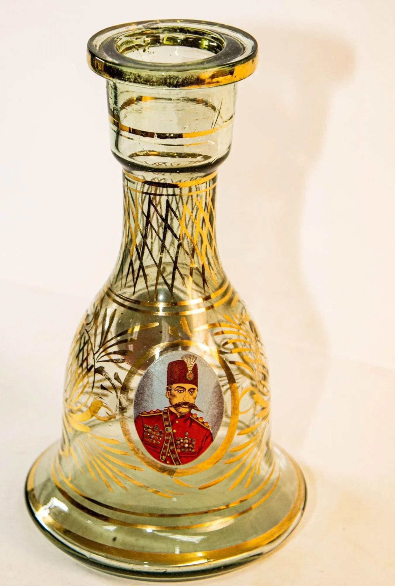 Vintage Turkish Enameled Bohemian Glass Hookah Base Vase - 5