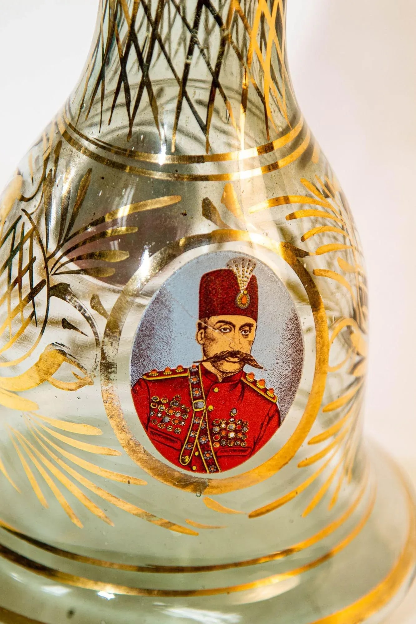 Vintage Turkish Enameled Bohemian Glass Hookah Base Vase - 6