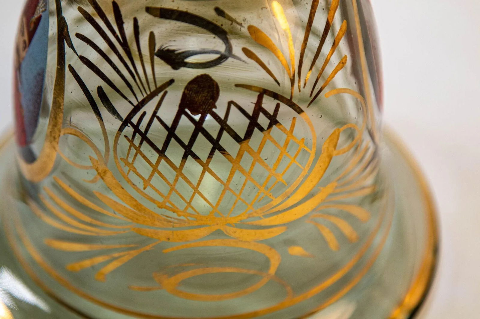 Vintage Turkish Enameled Bohemian Glass Hookah Base Vase - 8