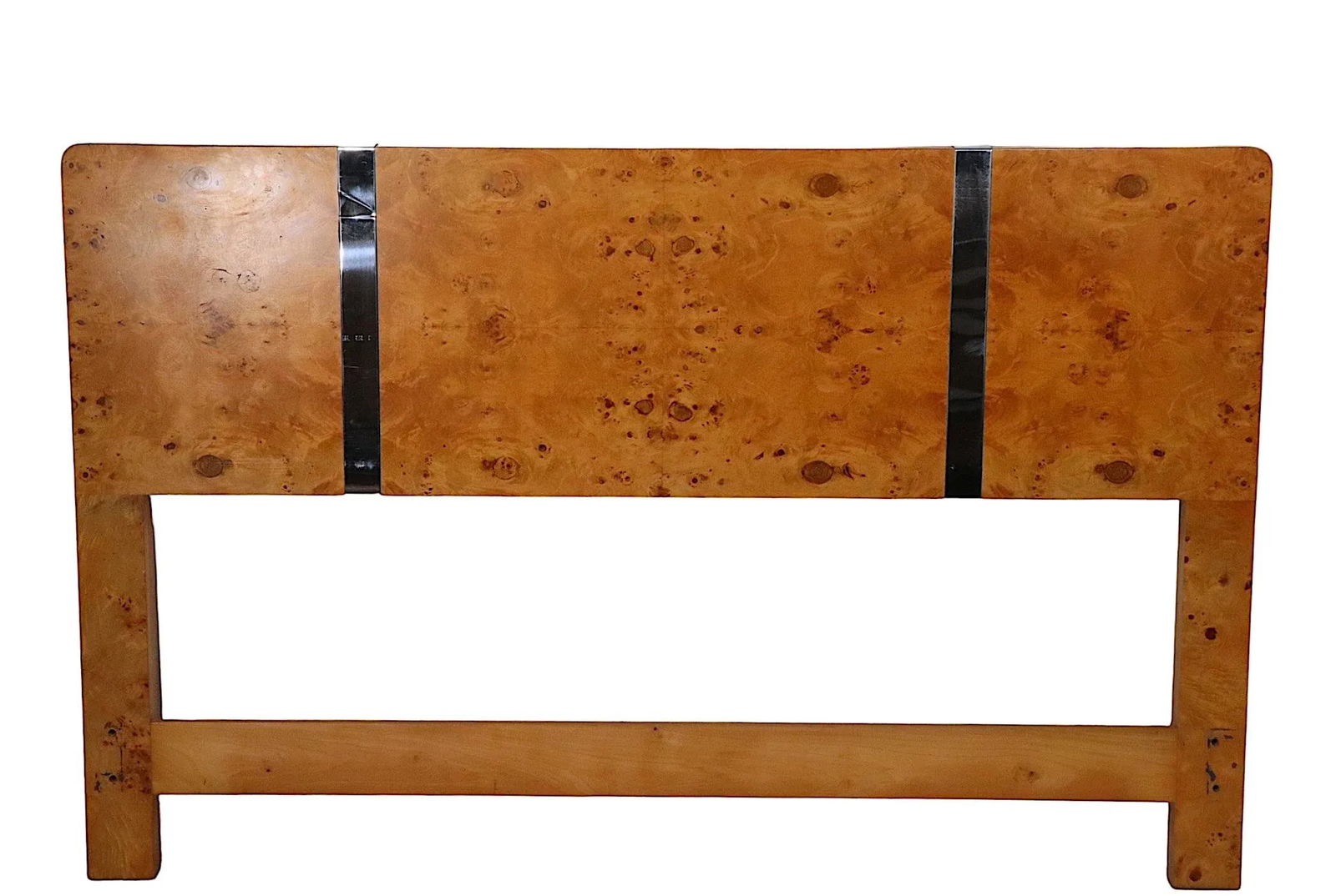 Burl and Chrome Full Size Headboard After Baughman Circa 1970's - 12