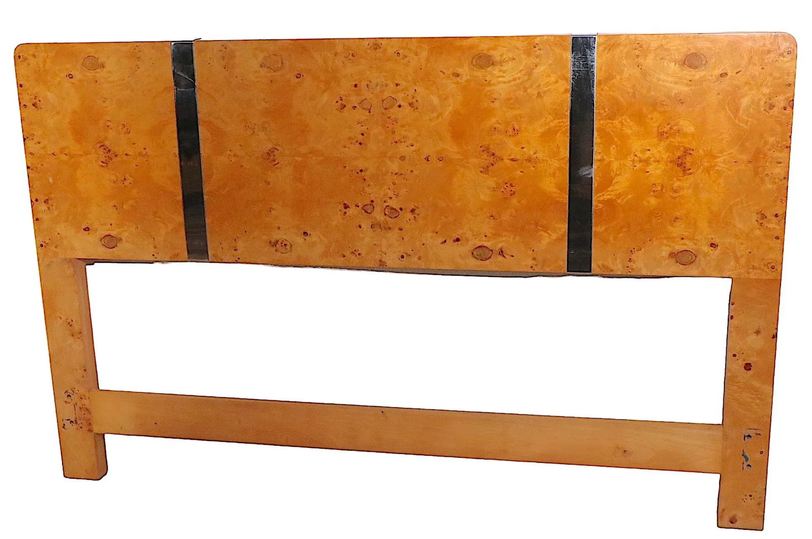 Burl and Chrome Full Size Headboard After Baughman Circa 1970's - 13