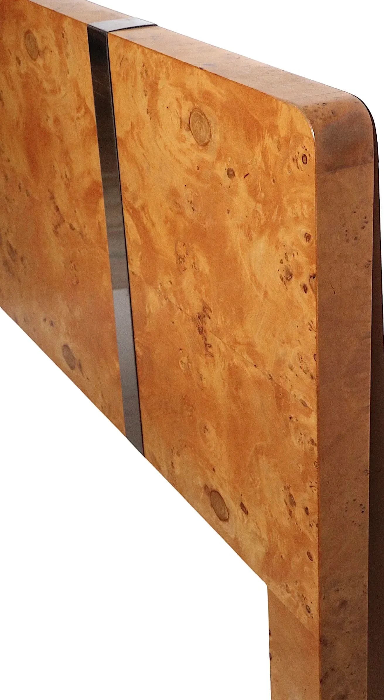 Burl and Chrome Full Size Headboard After Baughman Circa 1970's - 9