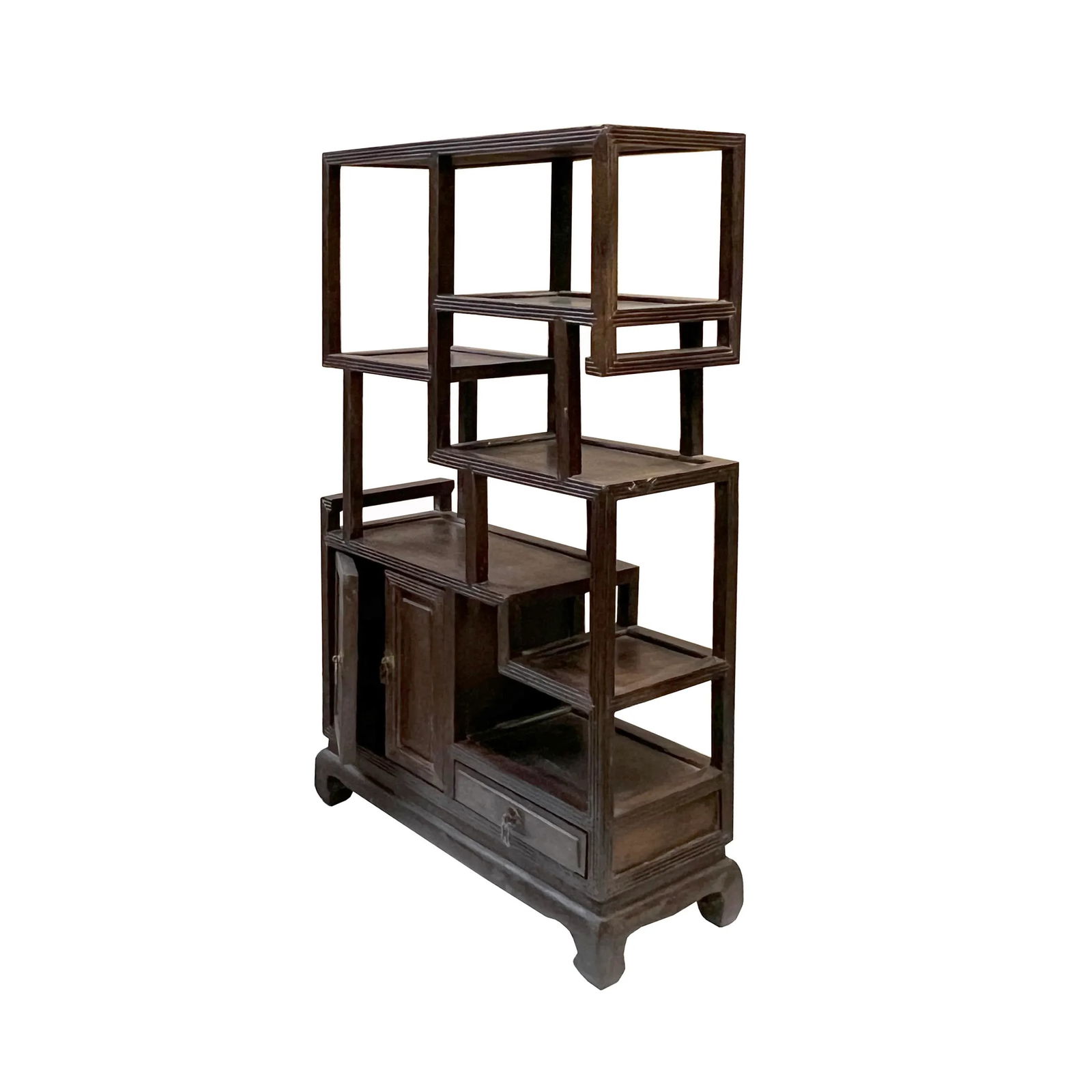 Chinese Vintage Solid Wood Curio Desktop Display Chest Stand - 2