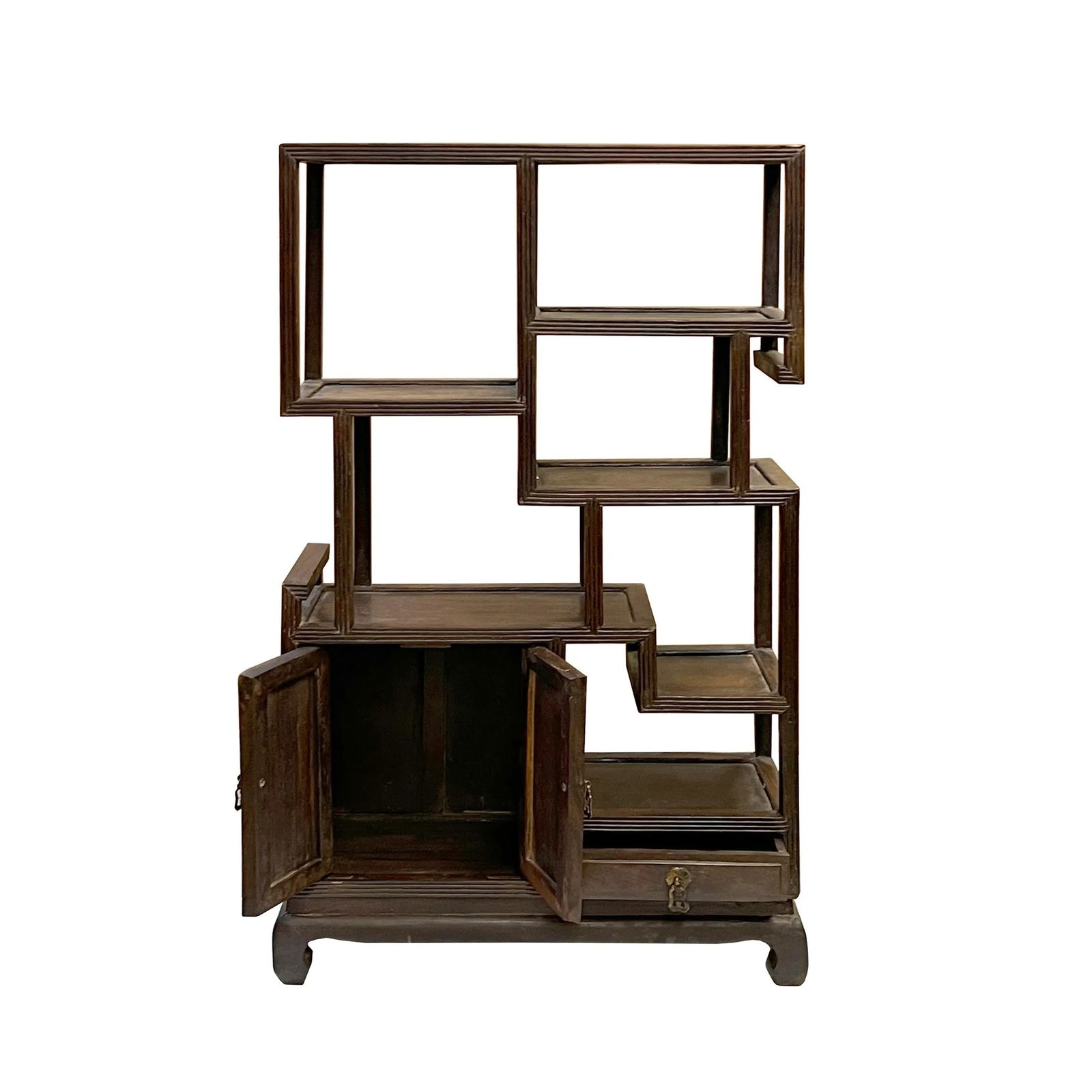 Chinese Vintage Solid Wood Curio Desktop Display Chest Stand - 4