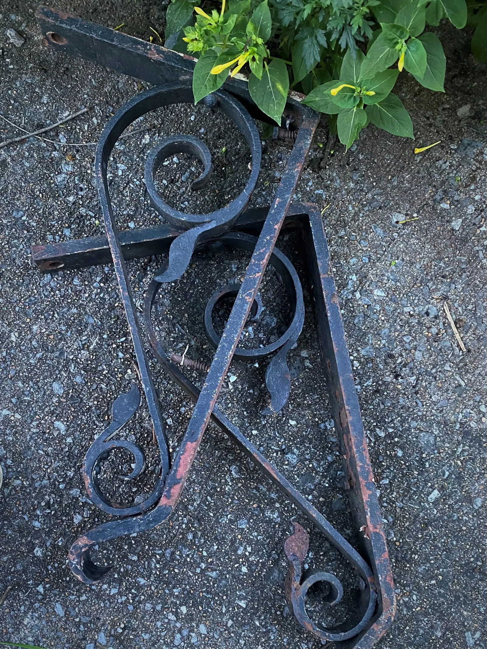 Early 20th Century Heavy Hand-Wrought Iron Exterior Brackets- a Pair - 3