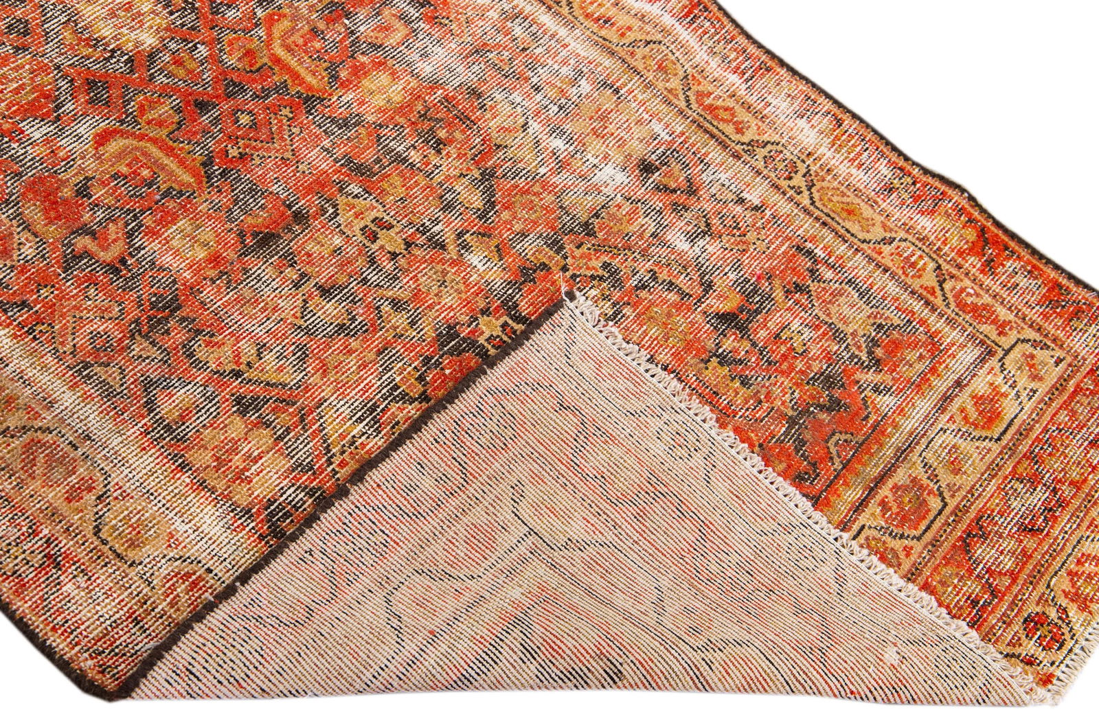 1960s Vintage Persian Distressed Handmade All-Over Red Wool Rug - 2